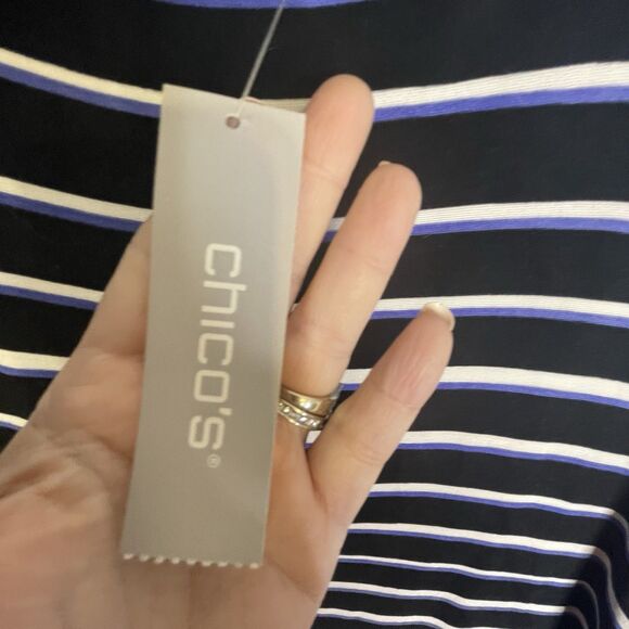 Chico's Travelers Top SZ 4 (20)Black White Striped Slinky Knit Flare Sleeve Boho - Picture 8 of 15